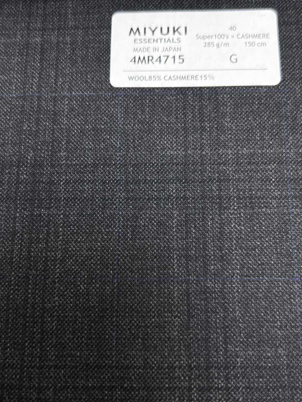 4MR4715 26AW Super100's × Cashmere Charcoal Heaven Gray Check[Textile] Miyuki Woolen Mills