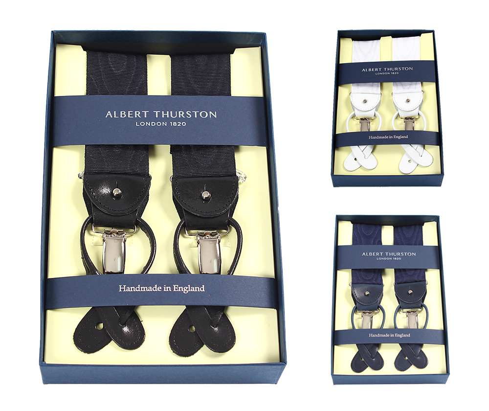 AT-MOIRE Albert Thurston Suspenders Ribbon Moire Black / Navy Blue / White 2in1[Formal Accessories] ALBERT THURSTON