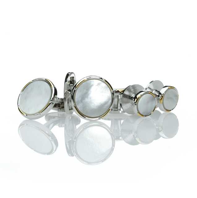 CB-3 Formal Cufflinks And Studs Set, Mother Of Pearl Shell Gold And Silver Round[Formal Accessories] Yamamoto(EXCY)