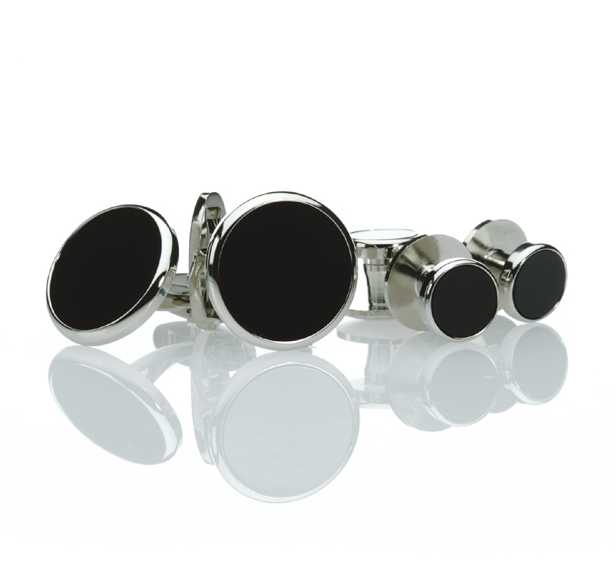E-1 Formal Cuffs &amp; Stud Set Onyx Silver Round[Formal Accessories] Yamamoto(EXCY)