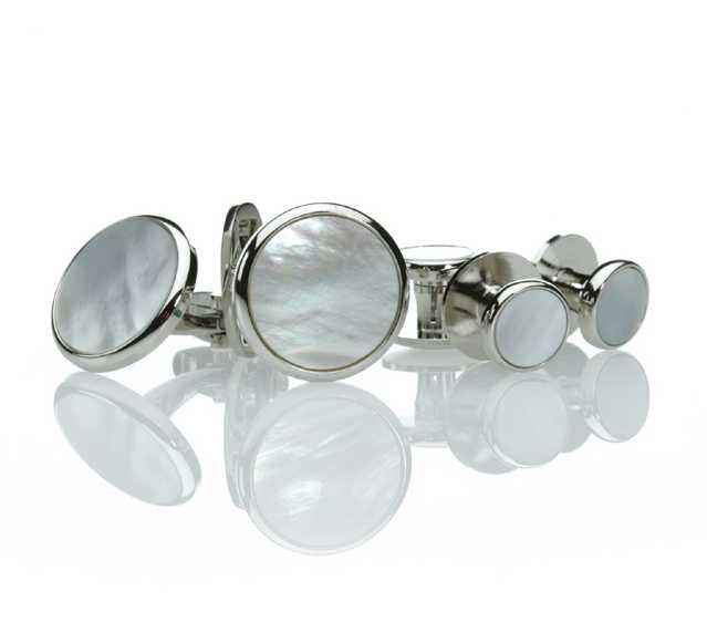 E-3 Formal Cufflinks And Studs Set, Mother Of Pearl Shell Silver Round[Formal Accessories] Yamamoto(EXCY)