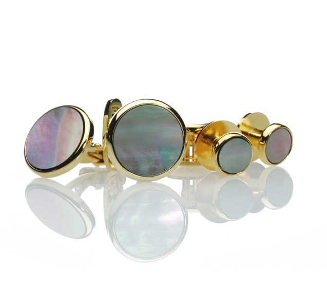 F-2 Formal Cufflinks And Studs Set, Mother Of Pearl Shell Gold Round[Formal Accessories] Yamamoto(EXCY)