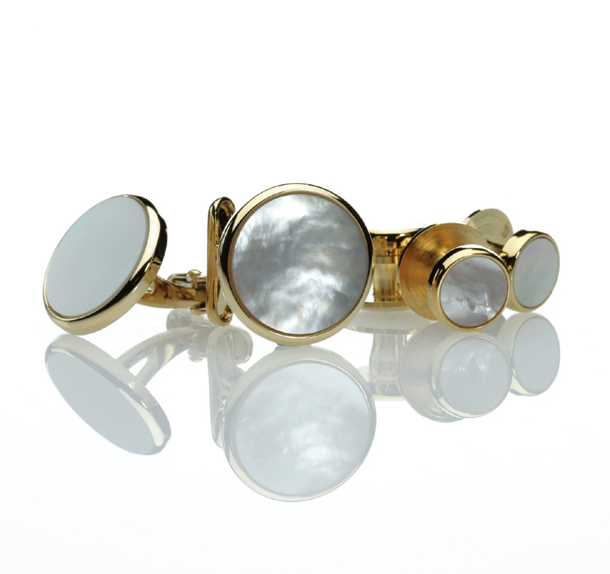 F-3 Formal Cufflinks And Studs Set, Mother Of Pearl Shell, Gold Round[Formal Accessories] Yamamoto(EXCY)