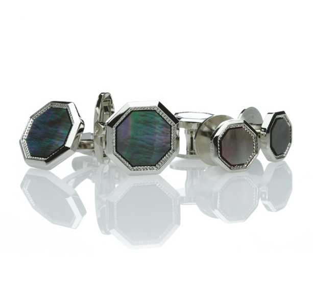 G-2 Formal Cufflinks And Studs Set, Mother Of Pearl Shell Silver Octagonal[Formal Accessories] Yamamoto(EXCY)