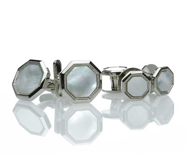 G-3 Formal Cufflinks And Studs Set, Mother Of Pearl Shell Silver Octagonal[Formal Accessories] Yamamoto(EXCY)