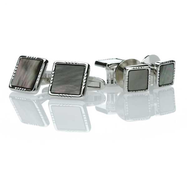 P-2 Pure Silver Formal Cufflinks And Studs Set, Mother Of Pearl Shell Silver Square Type[Formal Accessories] Yamamoto(EXCY)