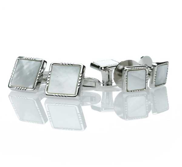 P-3 Pure Silver Formal Cufflinks And Studs Set, Mother Of Pearl Shell Silver Square Shape[Formal Accessories] Yamamoto(EXCY)