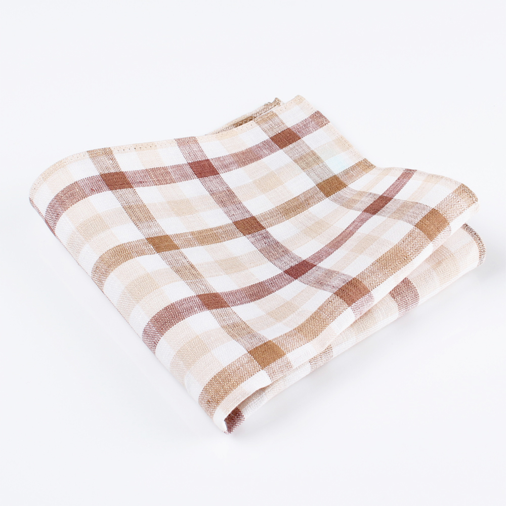 RCF-6103-32 Made In The UK Ringhart Textile Block Plaid White / Brown Pocket Square[Formal Accessories] Yamamoto(EXCY)