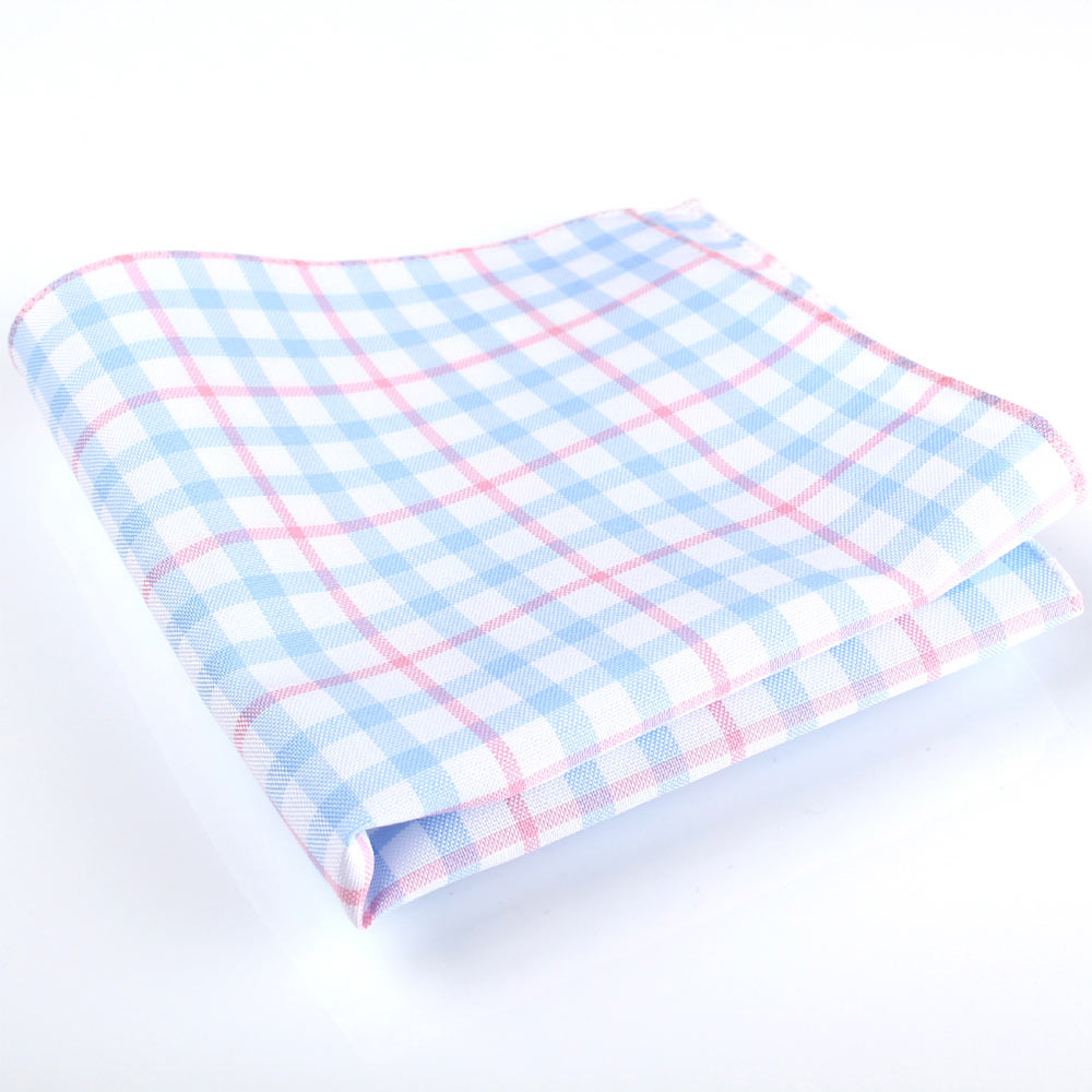RCF-6269-09 British Ringhart Textile Tartan Check Pattern White/ Saxe Blue Pocket Square[Formal Accessories] Yamamoto(EXCY)