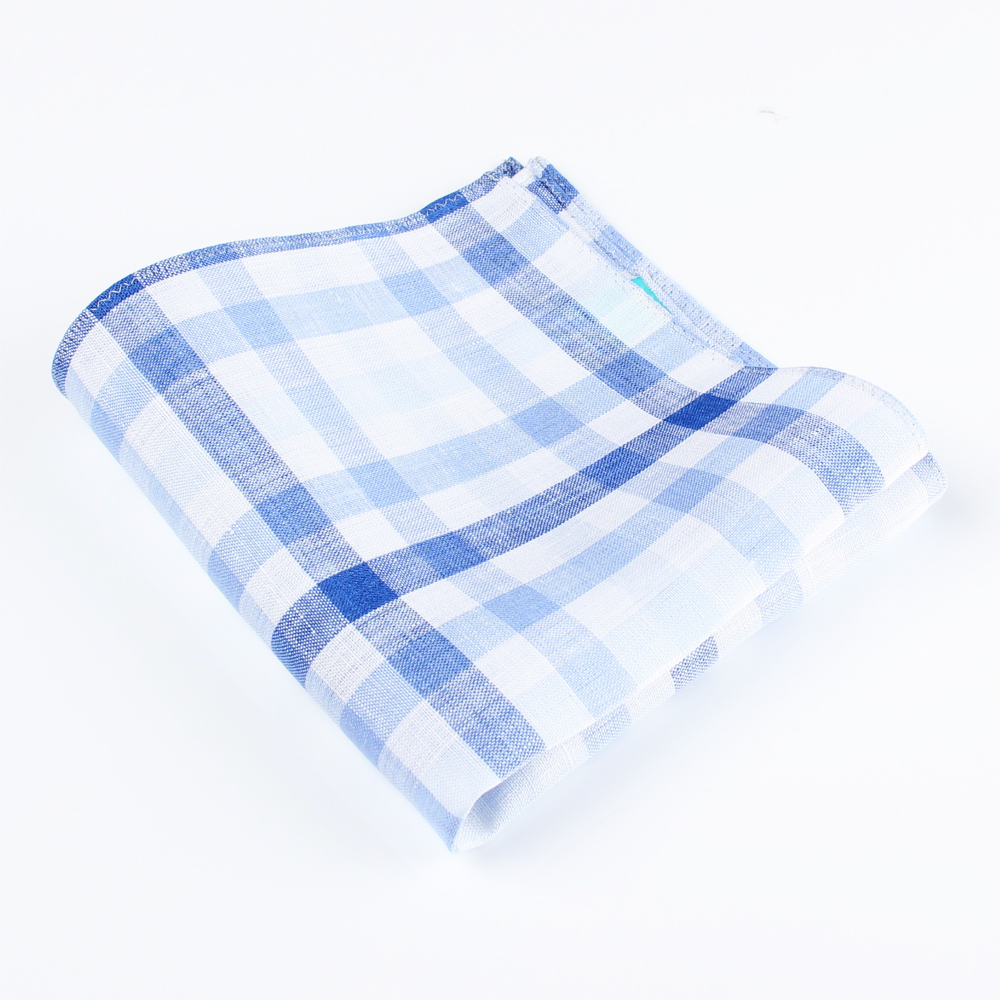 RCF-7047-10 Made In The UK Ringhart Textile Block Plaid White / Blue Pocket Square[Formal Accessories] Yamamoto(EXCY)