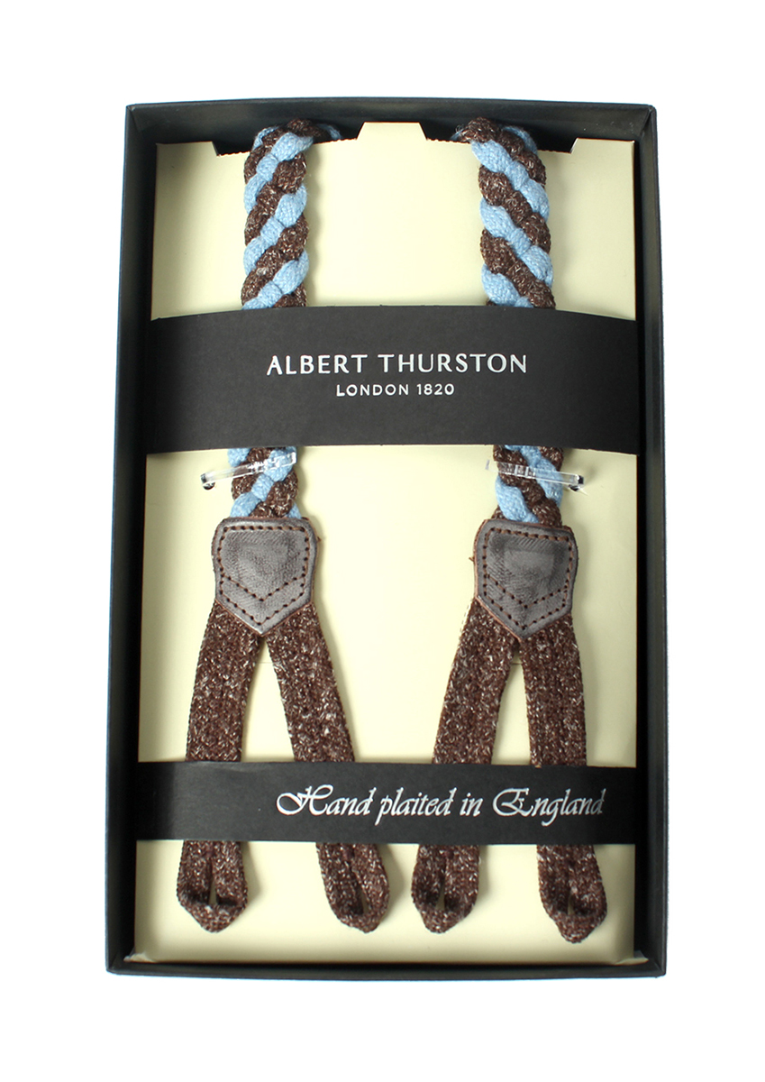 AT-4ST-BS Albert Thurston Suspenders Blue Brown Linen Braid[Formal Accessories] ALBERT THURSTON