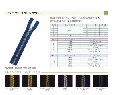 10VMBMR Vislon® Metallic Zipper Size 10 Antique Gold Two Way Separator