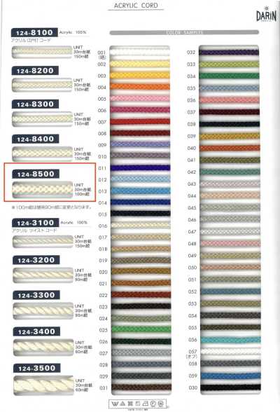 124-8500 Acrylic Edo-uchi Cord, Round Cord