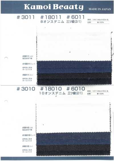 3010 10 Oz Denim, 2/1 Twill Weave