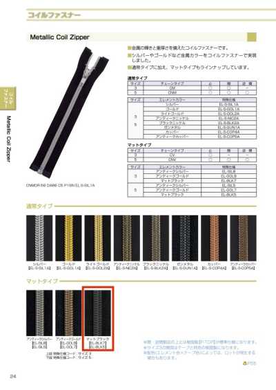 5CNVC-EL-BLK5 Metallic Coil Zipper Size 5 Matte Black Closed End