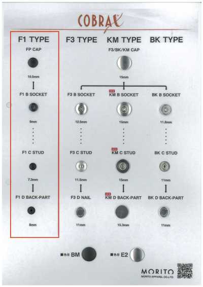 F1-P/B/C/D COBRAX® F1 4-Piece Set (CAP/SOCKET/STUD/BACK-PART)