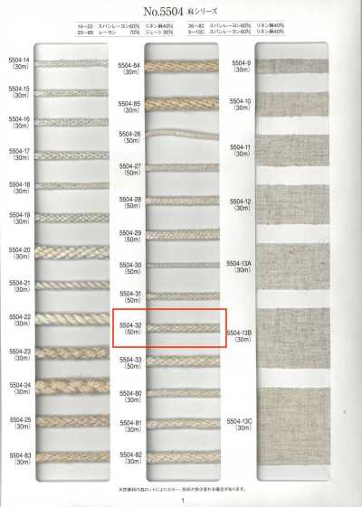 5504-32 Linen Series Round Cord, 8-Strand Braid