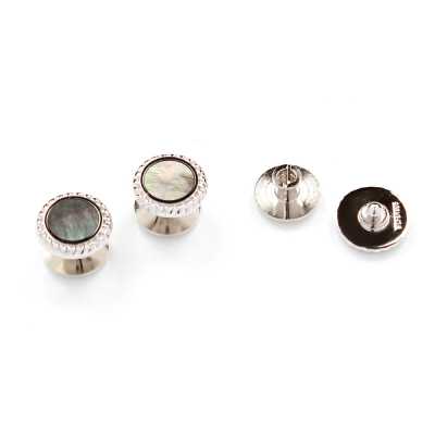 A-2 Sterling Silver Stud Button, Black Mother-of-Pearl, Silver, Round