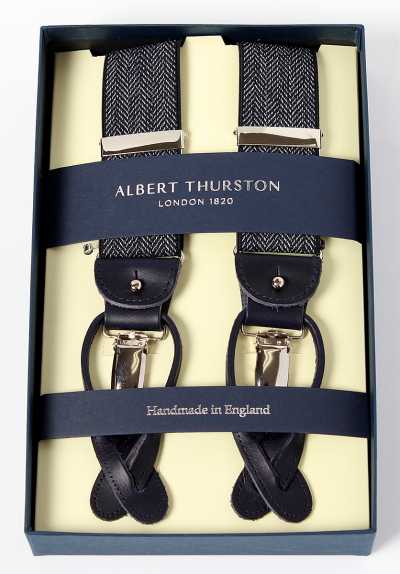 AT-3050 ALBERT THURSTON Herringbone Navy Blue Elastic 35mm