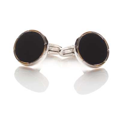 Formal Cufflinks Onyx Gold & Silver Round
