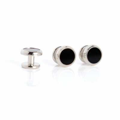 E-1-S Stud Button Onyx Silver Round