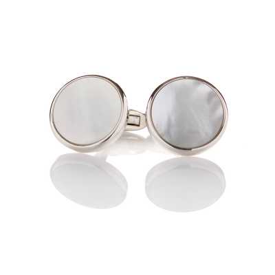 E-3-C Formal Cufflinks, Mother Of Pearl Shell , Silver, Round