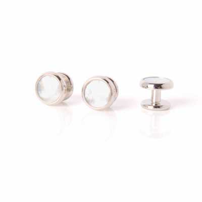 E-3-S Stud Button Mother-of-Pearl Silver Round