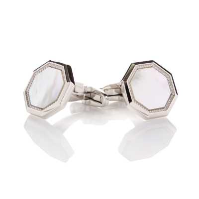 G-3-C Formal Cufflinks Mother Of Pearl Silver Octagonal