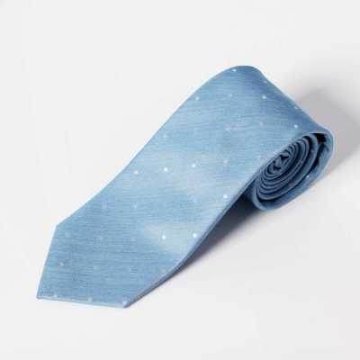 HVN-31 VANNERS Dot Denim-Like Silk Necktie, Indigo Blue