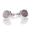 K-2 Sterling Silver Formal Cufflinks, Black Mother-of-Pearl, Silver Rounded Square