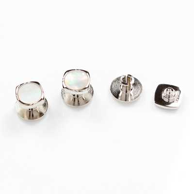 K-3 Sterling Silver Stud Button Mother Of Pearl Silver Rounded Square