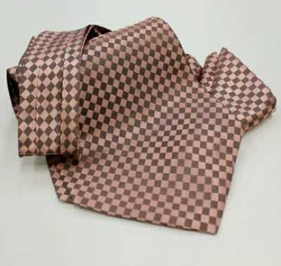 MS-5007 Hand-Tied Ascot Tie & Pocket Square Set Pink Check