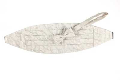 NCM-3 Cummerbund Made With Nishijin-ori Fabric, Wave Silver White