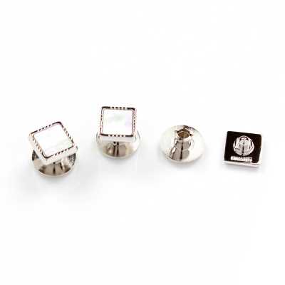 P-3 Pure Silver Stud Button, White Mother-of-Pearl, Silver Square