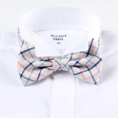 RBF-4072-09 Casual Bow Tie Tattersall Beige/Pink