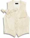 V-110W Formal Vest Silk Wool Jacquard Striped Beige