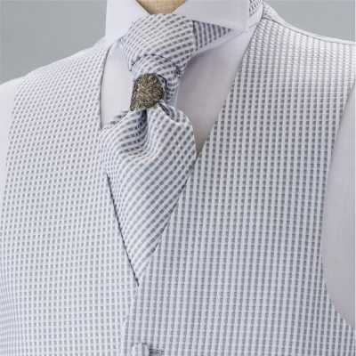 YT-19 Made-in-Japan Jacquard Ascot Tie (Euro Tie) Check Pattern Light Gray
