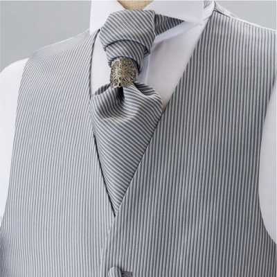 YT-3005 Made-in-Japan Jacquard Ascot Tie (Euro Tie), Stripe Pattern, Gray