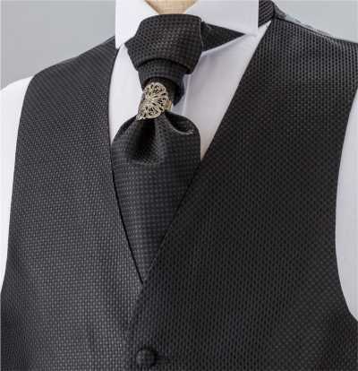 YT-986 Made In Japan Silk Ascot Tie (Euro Tie), Kanoko Pattern, Black