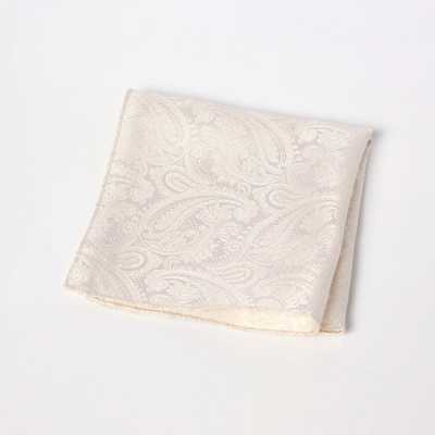 VANNERS Fabric Pocket Square, Paisley Pattern, Champagne White