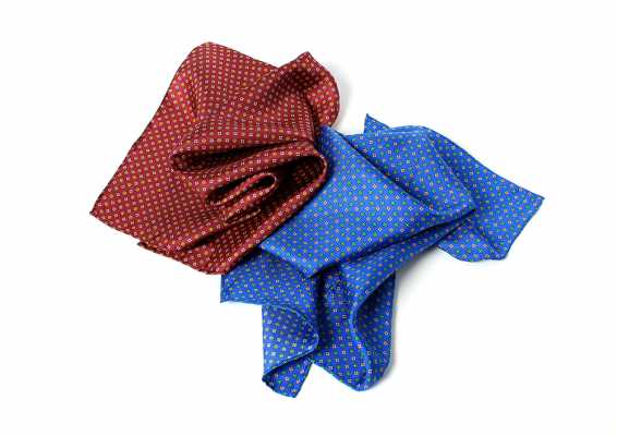 PNC-3 Neckerchief, Italian Print Silk, Small Floral Pattern, Blue/Wine Red