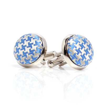 CUFF-V12 VANNERS Silk Fabric Used Fabric-Covered Cufflinks Houndstooth Pattern Sax Blue