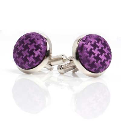 CUFF-V14 Covered Cufflinks With VANNERS Silk Fabric Houndstooth Pattern Purple