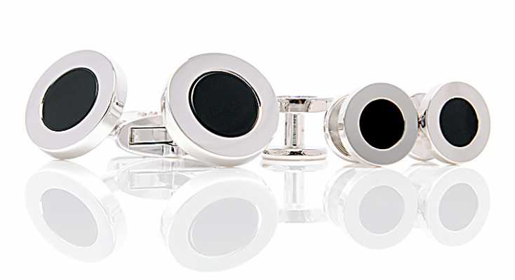 CU925-2G EXCY LEGEND Sterling Silver Cufflinks & Studs Set Onyx