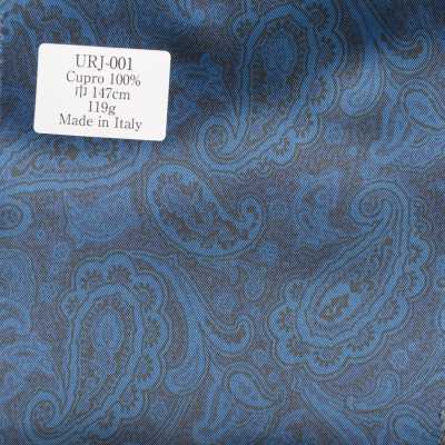 Italian-made 100% Cupro Printed Lining, Blue Paisley Pattern