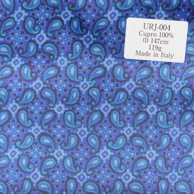 URJ-004 Made In Italy 100% Cupro Printed Lining Paisley Light Blue