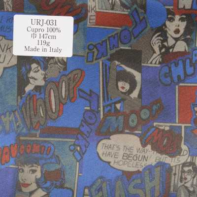 URJ-031 Made In Italy 100% Cupro Printed Lining Blue-Based Comic Pattern