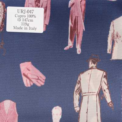 Made In Italy Cupro 100% Printed Lining, Gentleman Pattern Blue