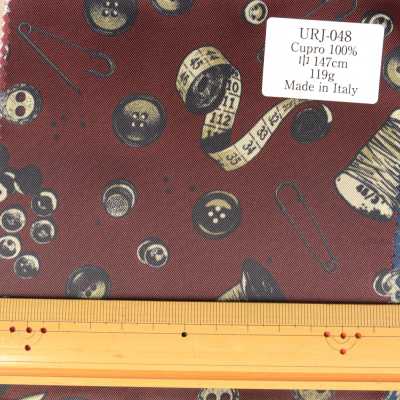 URJ-048 Made In Italy Cupra 100% Printed Lining Tailoring Tools And Button Patterns Wine Red TCS Sub Photo