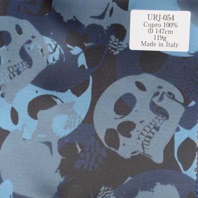 URJ-054 Italian-made 100% Cupro Printed Lining With A Blue-toned Skeleton Pattern